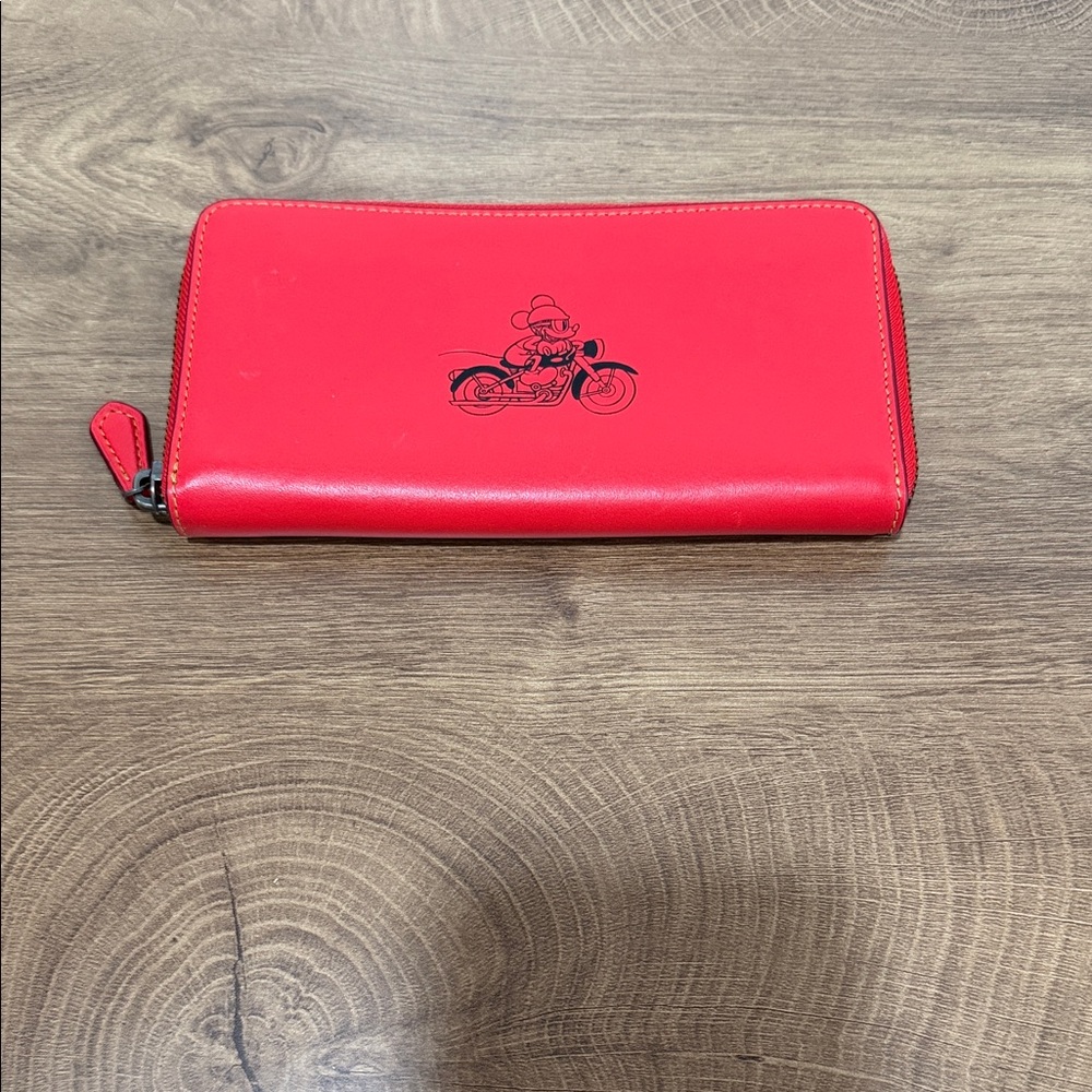 Coach Red Zip Wallet with Black Motorcycle Graphic